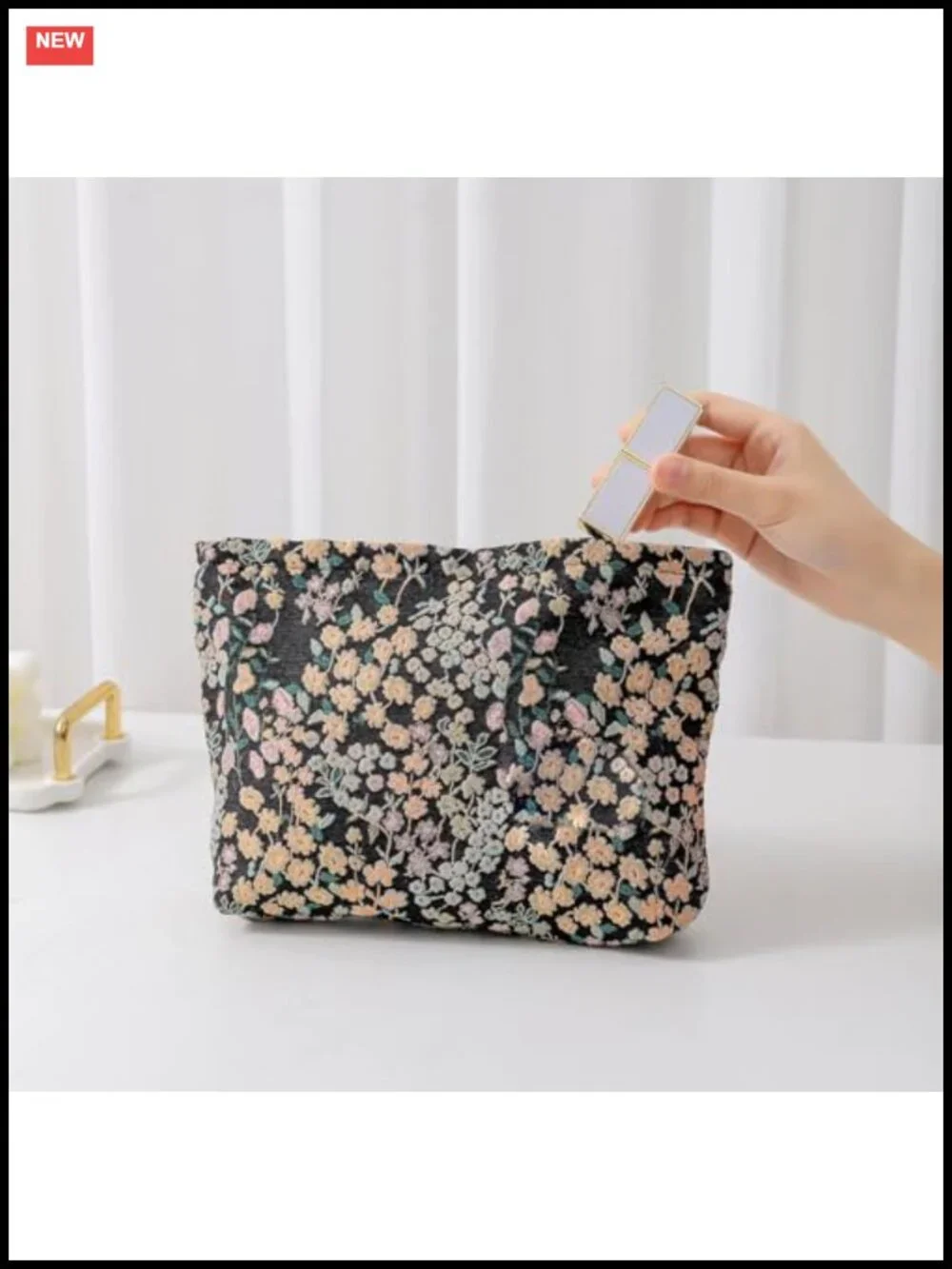 Set of 2 Floral Embroidered Makeup Bags, Large Cosmetic Pouch for Travel &